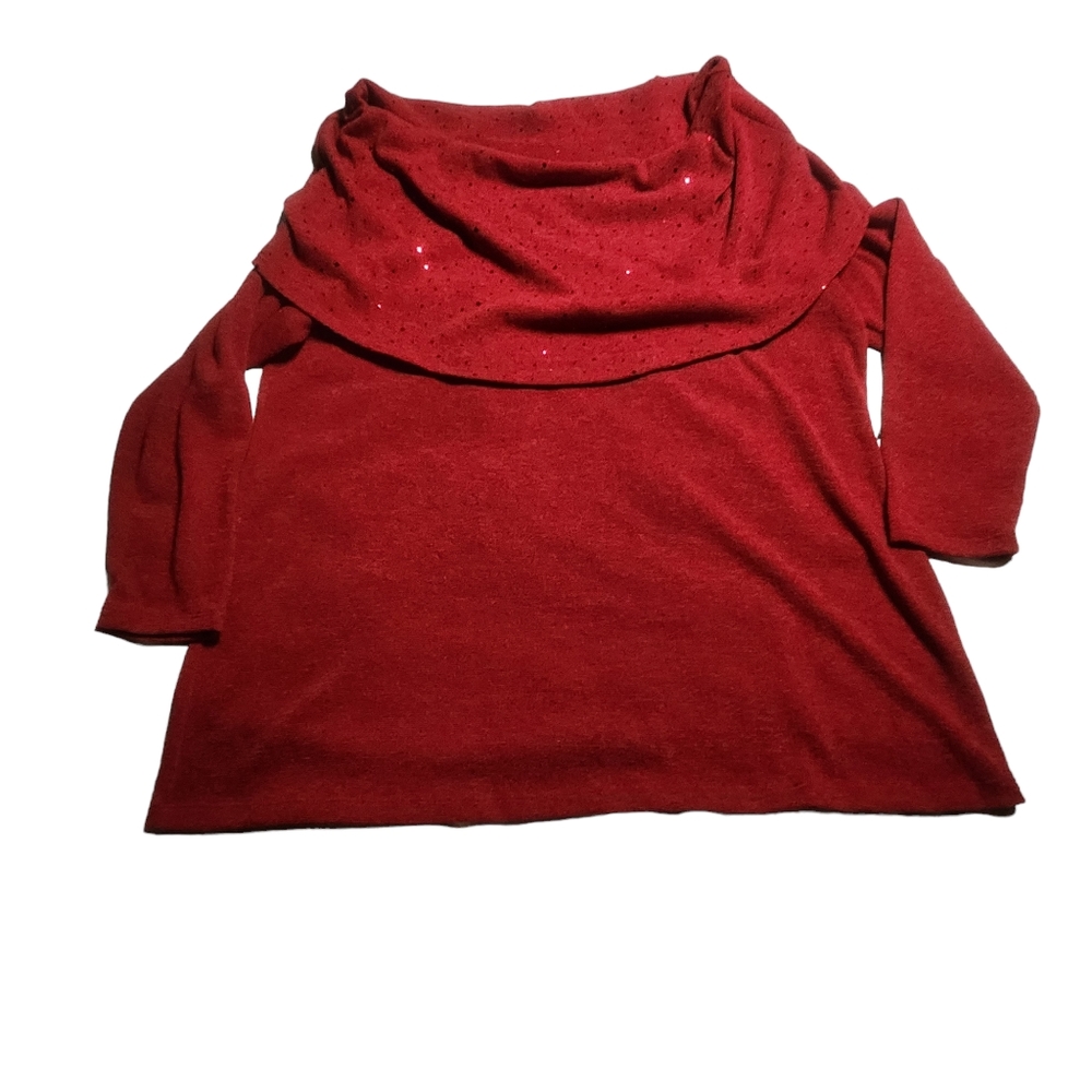 Jaclyn Smith Women's Red Sequin Off the Shoulder Long-Sleeve Sweater Size 2X E24